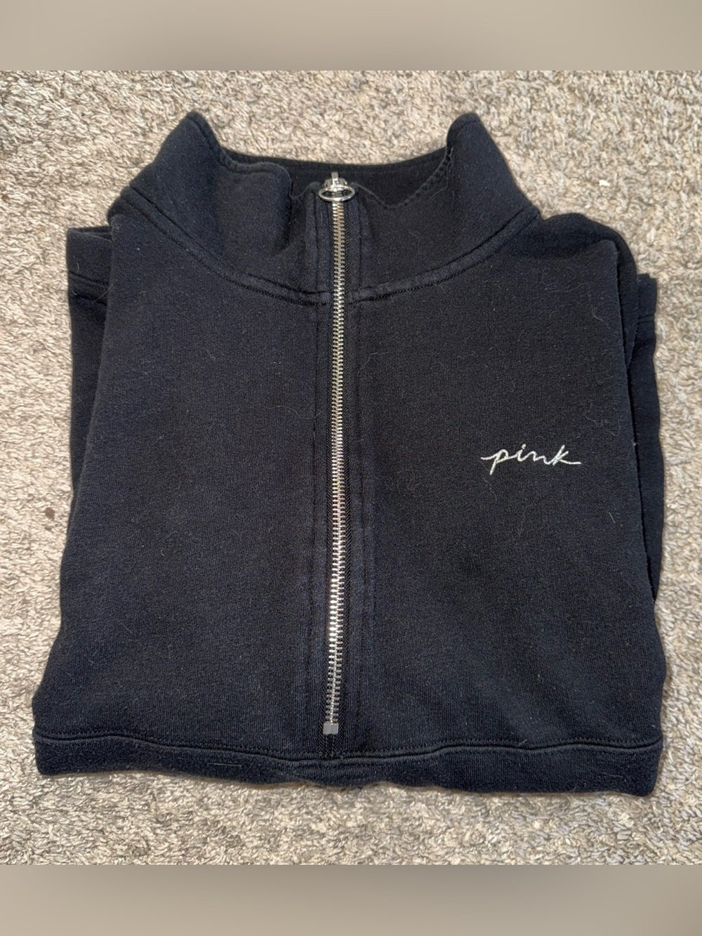 PINK Victoria's Secret Black Pullover with White Embroidered Logo